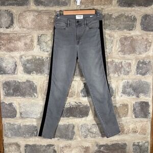 FRAME Denim Le High Straight Jeans Gray Black Velvet Tuxedo‎ Stripe Pants 28